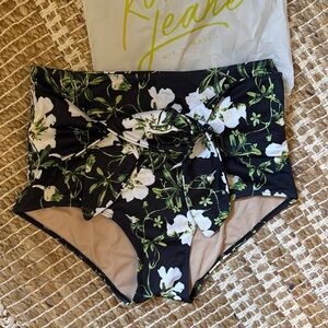 Kortni Jeane tie front high waisted bikini bottoms in black floral